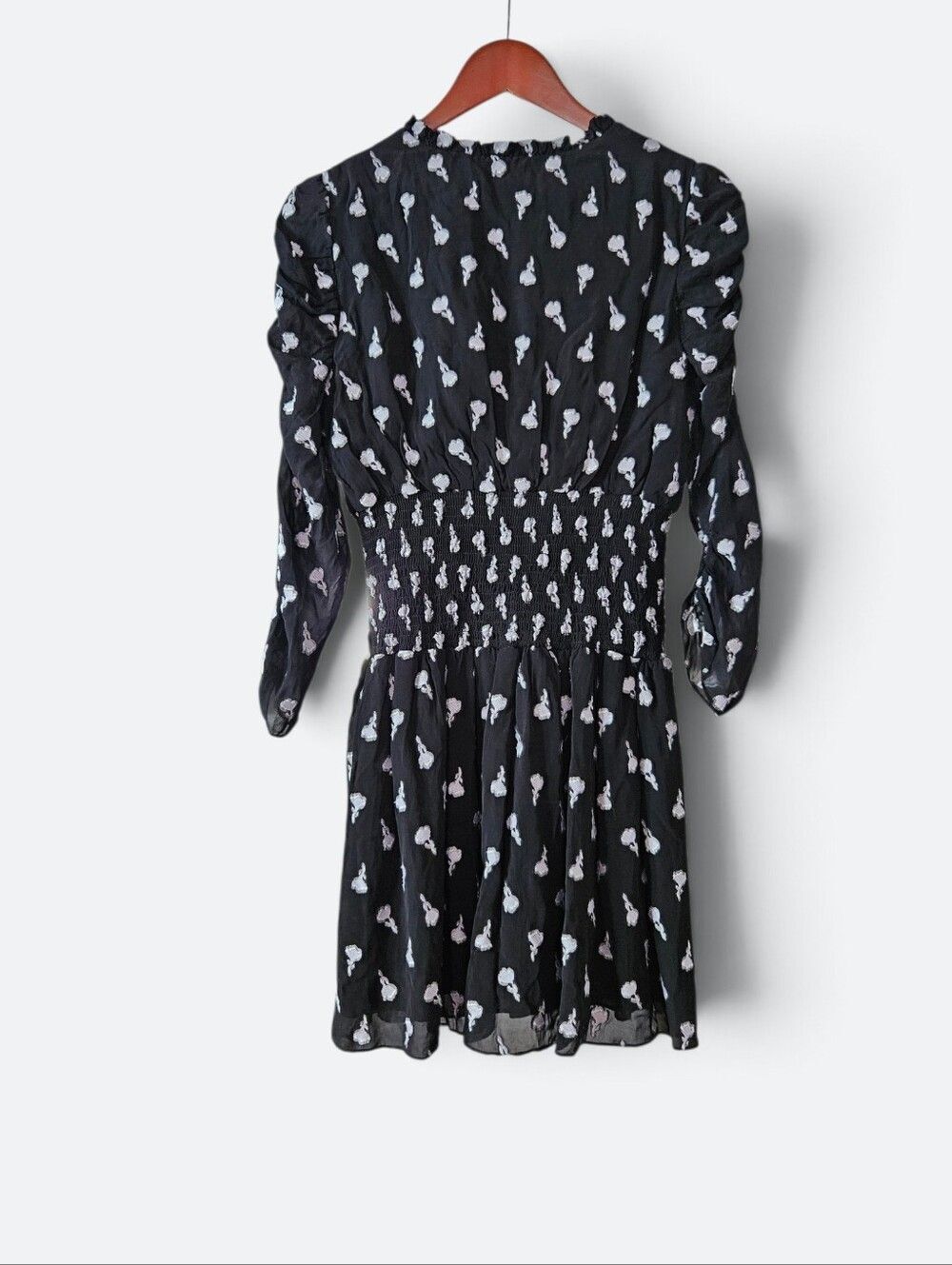 Shoshanna Chiffon Smocked Sheer Ruffled Ruched Floral 3/4 Sleeve Mini Dress 4